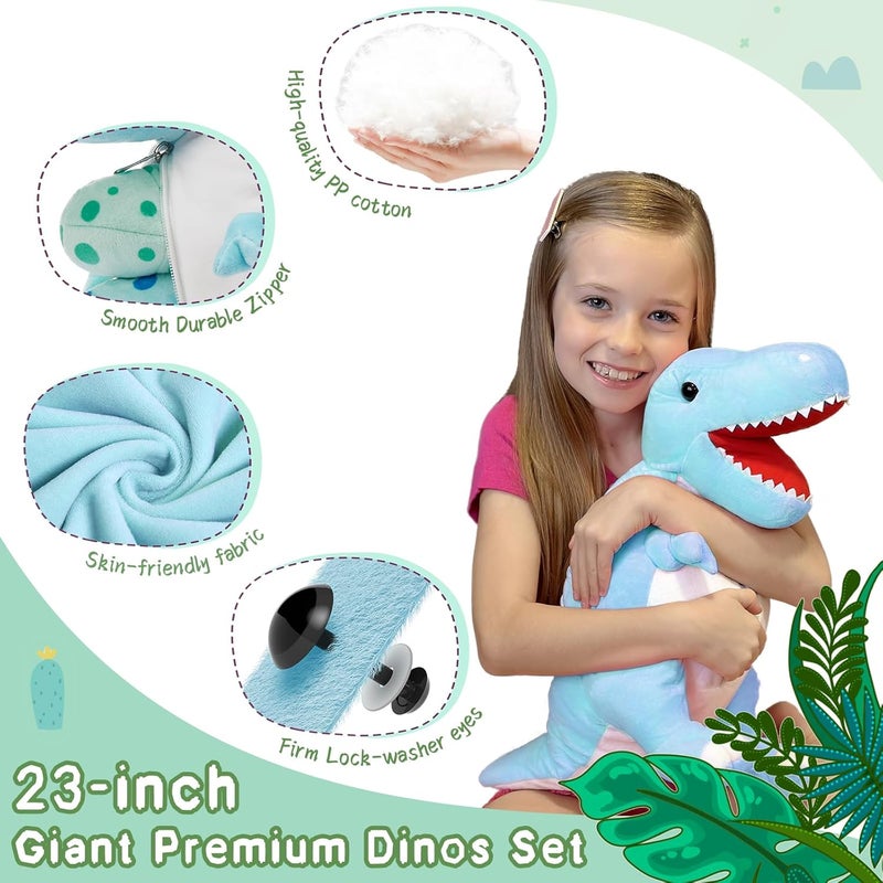 MorisMos XXL Dinosaur Bear 60cm Blue with 3 Puppies Inside, Large Plush Dinosaur, Soft Plush Dinosaur Toy for Kids, Christmas Gifts for Boys Girls - Image 4