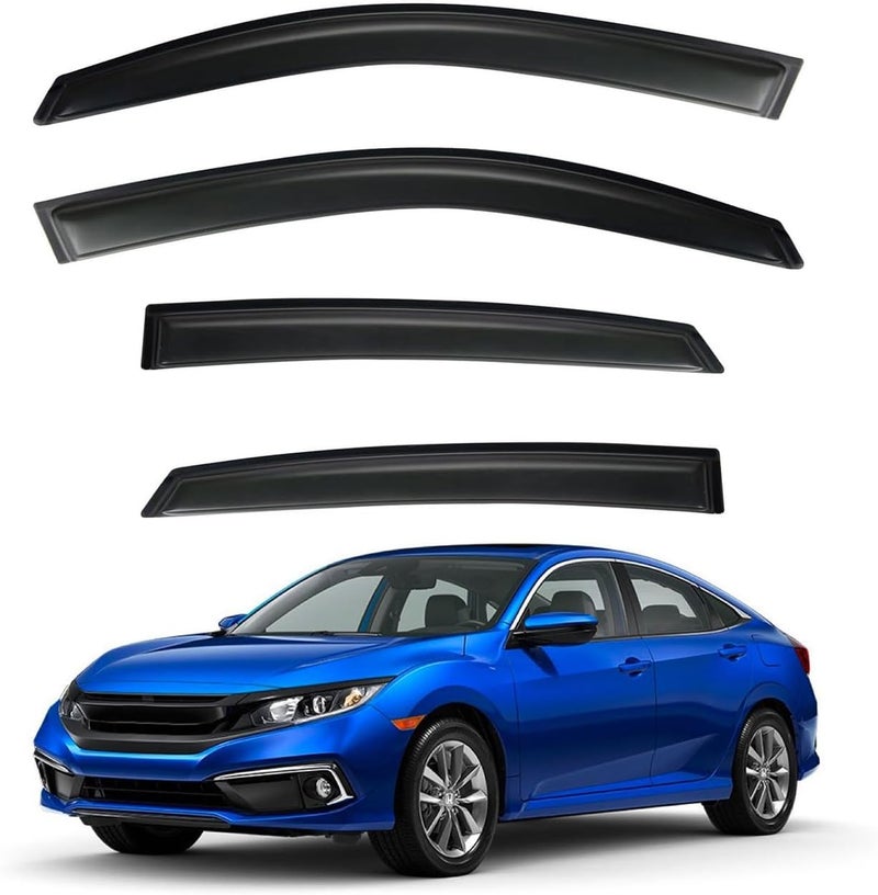 LQQDP 4pcs Front+Rear Smoke Tint Sun/Rain Guard Vent Window Visors for 2016-2021 Honda Civic 4-Door Sedan - Image 1