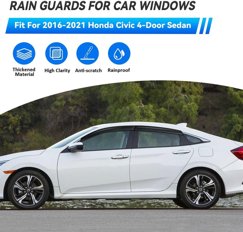 LQQDP 4pcs Front+Rear Smoke Tint Sun/Rain Guard Vent Window Visors for 2016-2021 Honda Civic 4-Door Sedan - Image 2