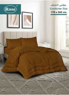 Rose ROSE Luxury Hotel Striped Comforter, Premium Microfiber, Set of 4 pieces, Soft Lightweight, Extra Twin size 260x170 cm, Brown  - Image 1