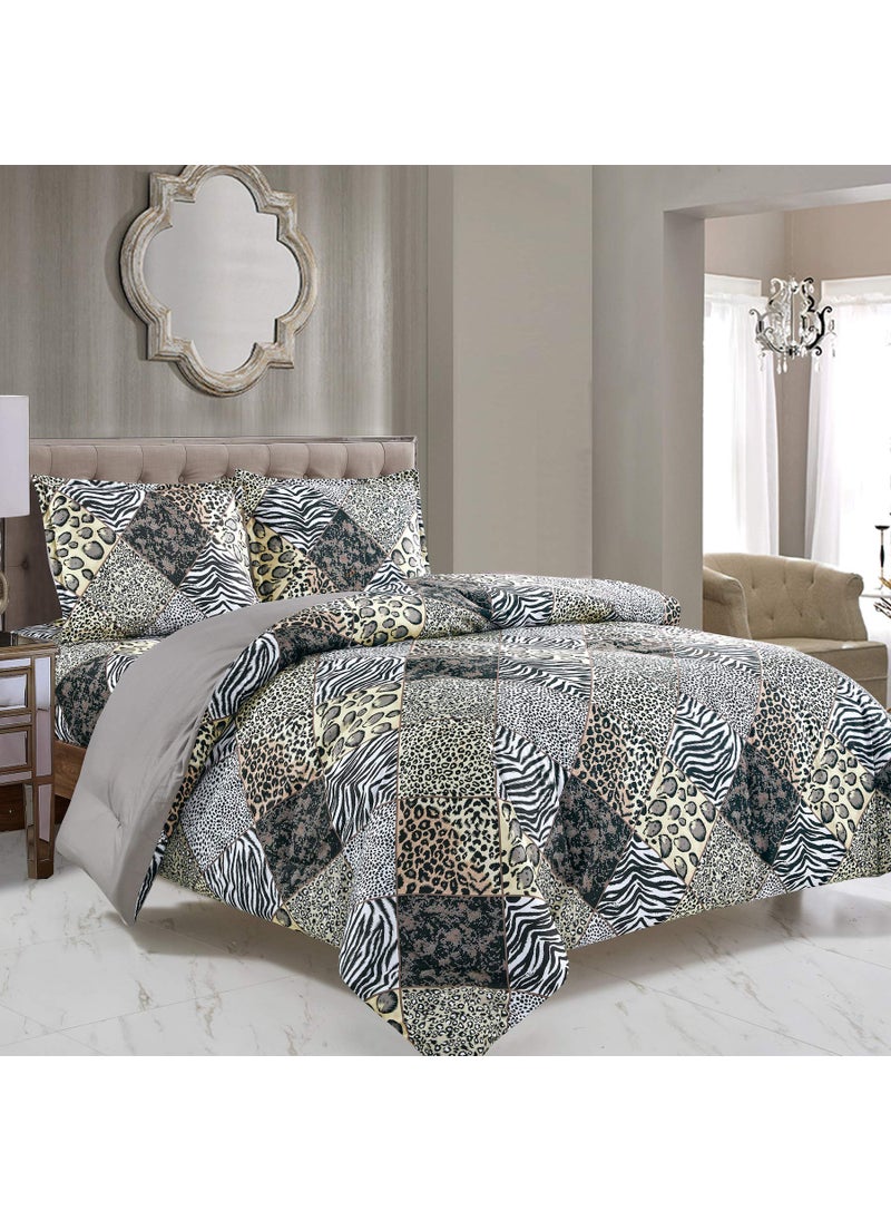 WPM WORLD PRODUCTS MART WPM WORLD PRODUCTS MART 3 Piece Animal Print Comforter with Pillow Sham Black White Grey Leopard Zebra Giraffe Jungle Forest Theme Design King Size Bedding Safari Black King 