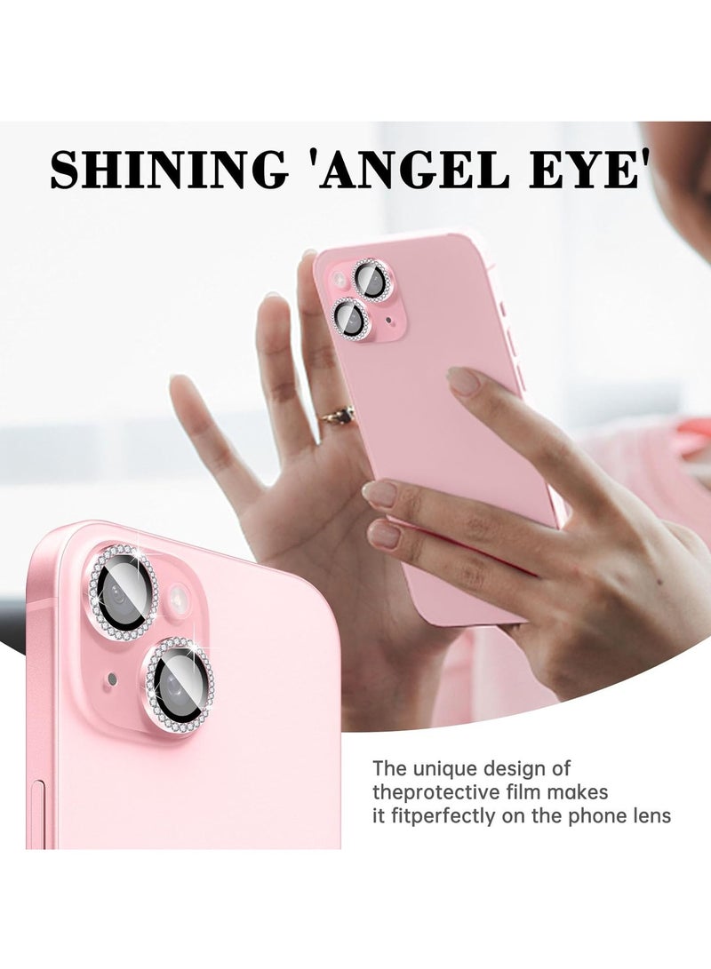 ELTRAZONE "Pink Diamond Camera Lens Protector for iPhone 16/iPhone 16 Plus – Bling Tempered Glass Cover with Automatic Alignment Metal Rings and Glitter Film Stickers" - Image 3