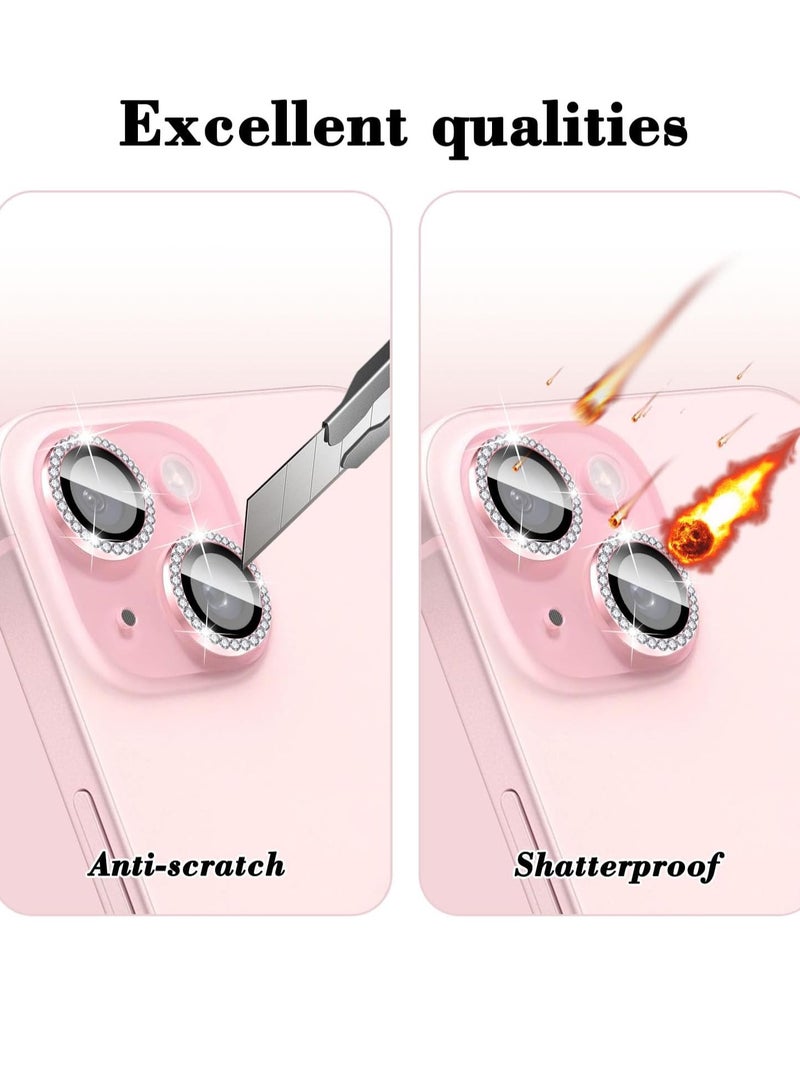 ELTRAZONE "Pink Diamond Camera Lens Protector for iPhone 16/iPhone 16 Plus – Bling Tempered Glass Cover with Automatic Alignment Metal Rings and Glitter Film Stickers" - Image 4