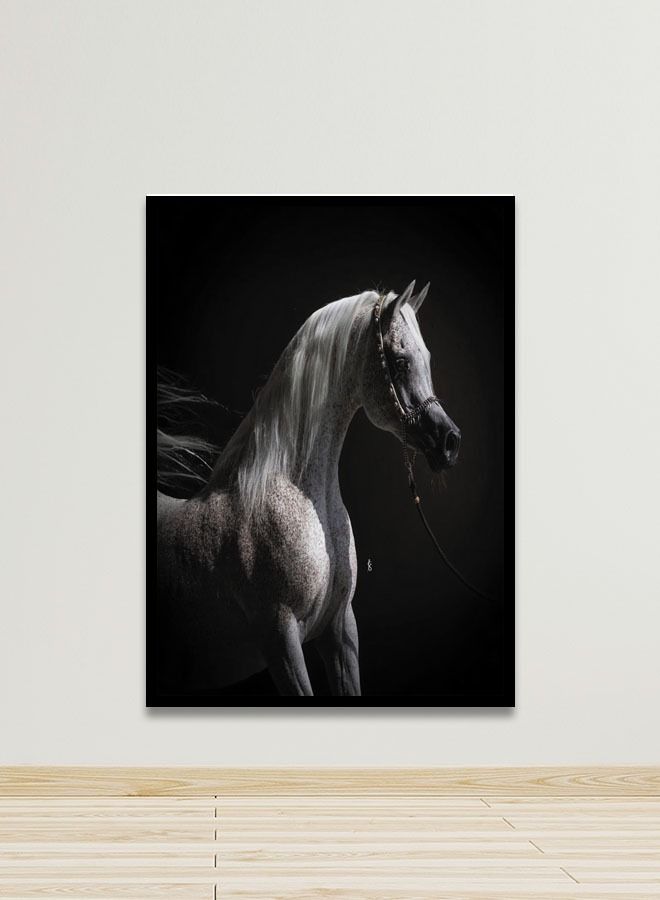 ماركتنا لوحة جدارية قماشية فنية لتزيين الحائط بتصميم حصان مع برواز أسود مجوف مقاس 120x80سم قطعة واحدة - Image 1