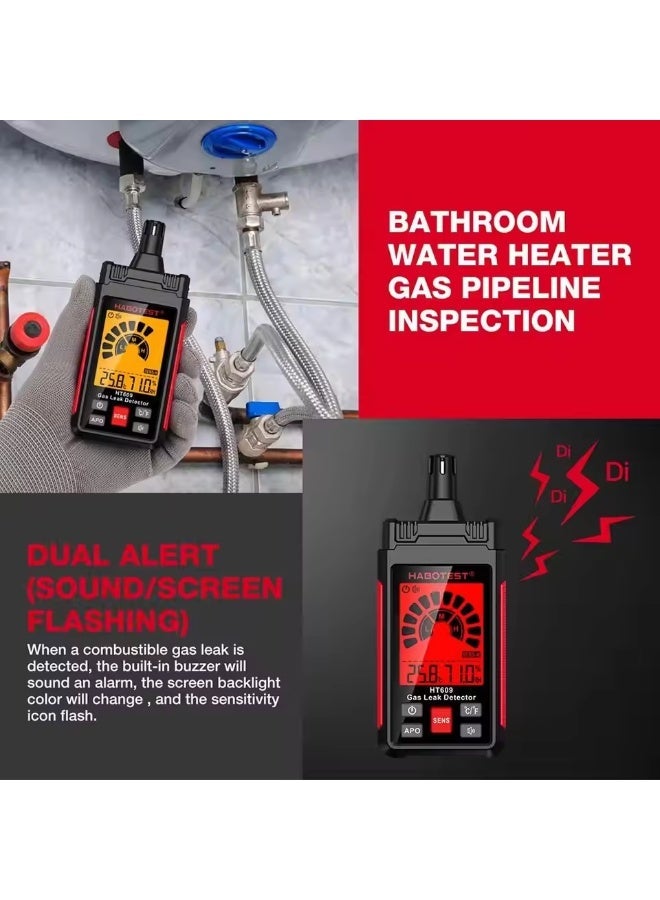 هابوتيست جهاز كشف تسرب الغاز HABOTEST HT609 مع وظيفة قياس درجة الحرارة والرطوبة، جهاز كشف غاز قابل للحمل قابل للاشتعال - Image 2