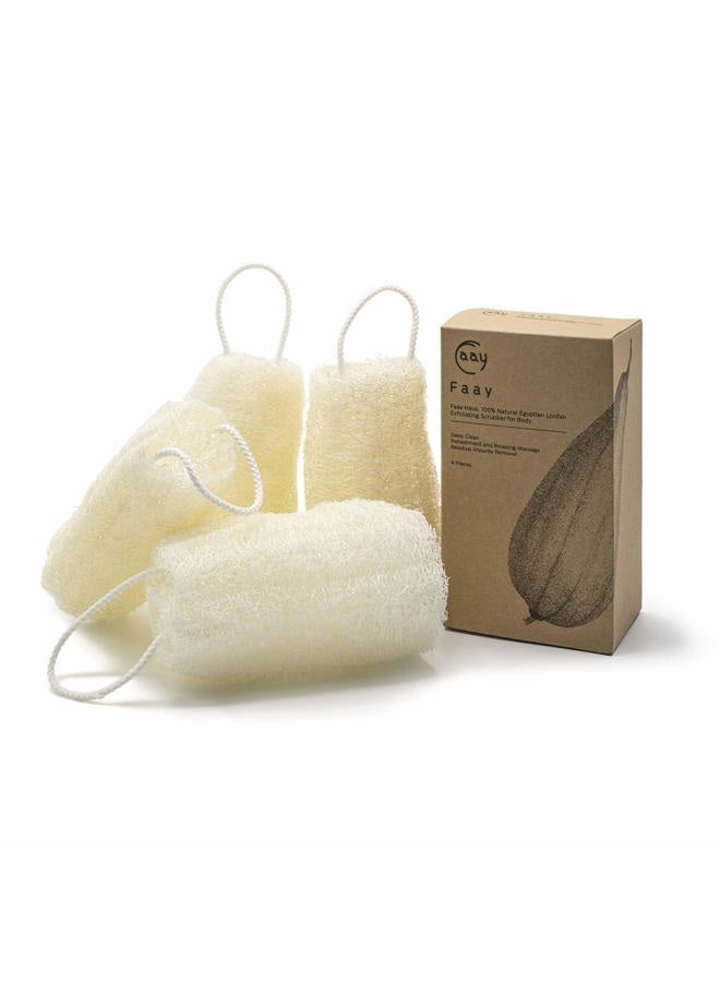 FAAY 4 Pcs Premium Natural Exfoliating Loofah Sponge: 6" Eco-friendly Unbleached Luffa Body Scrubber Rejuvenating Your Skin for Men and Women. Paraben Free Bath Sponge, Shower Loofah - Image 1