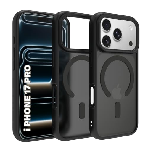 RIGGEAR Shockproof Sleek Hybrid Armor Magnetic Back Cover Case Compatible with MagSafe Accessories for iPhone 17 Pro (Smoke Black Matte PC + Black TPU Bumper) - Image 1