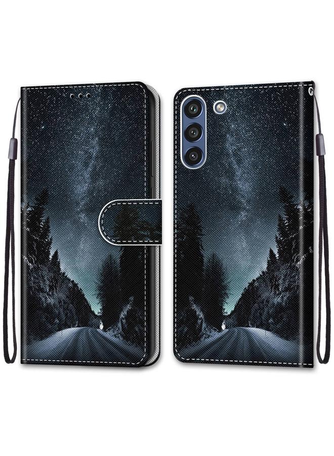 اس-توب جراب لهاتف Samsung Galaxy S21 FE، جراب جلدي من البولي يوريثان قابل للطي أفقيًا برسومات متقاطعة ملونة مع حامل وفتحات للبطاقات ومحفظة وحبل تعليق - Image 2