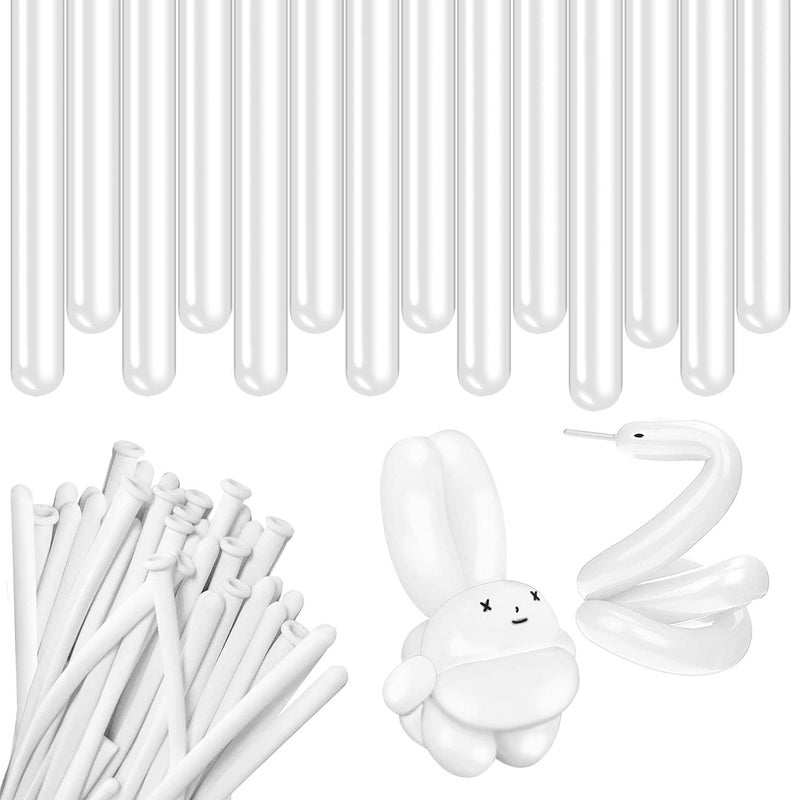 Rimobul 100PCS 260Q Twisting Animal Balloons Thickening Latex Twisting Modeling Long Magic Balloons for Animal ShapeBirthdaysClowns White