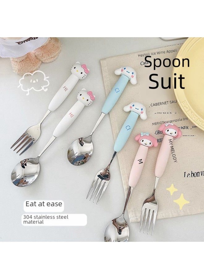 Cute Stainless Steel Large Ear Dog Kitty Melita Spoon Fork Set High Aesthetic Value Dinnerware Spoon Fork-Specifications:Melody Fork - Image 2
