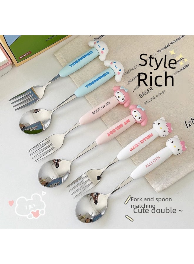 Cute Stainless Steel Large Ear Dog Kitty Melita Spoon Fork Set High Aesthetic Value Dinnerware Spoon Fork-Specifications:Melody Fork - Image 3