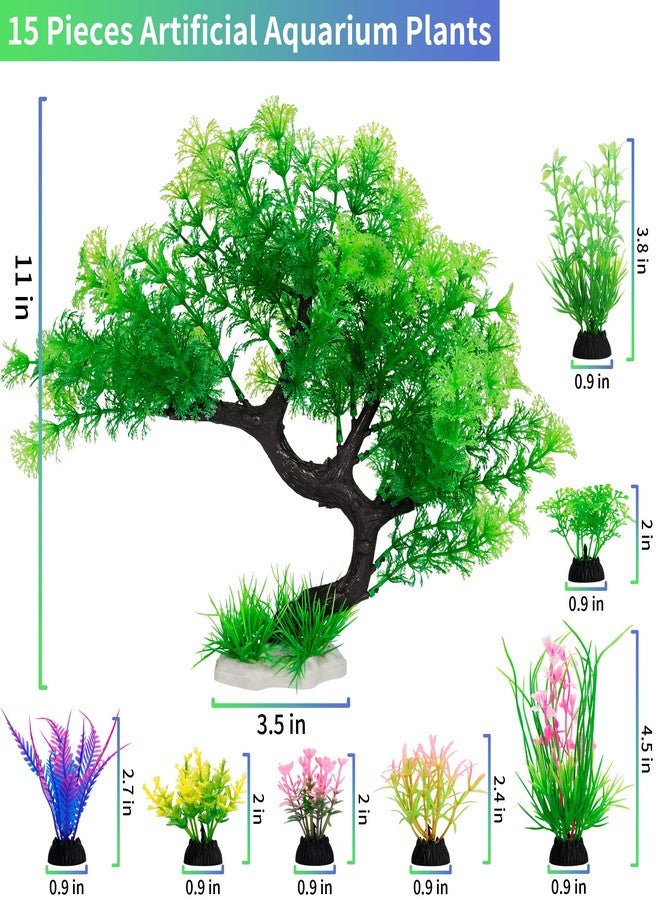 MyLifeUNIT Keyoung Fish Tank Decorations, Pack of 15 Artificial Aquarium Plants Tree Set for Fish Tank Decor (Green Set) - Image 2