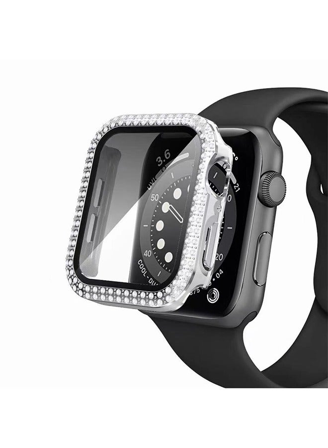 Waterproof Bling Screen Protector for Apple Watch Series 7/8 Watch Case 41mm, Women Glitter Diamond Rhinestone Bumper Sparkly Face Cover for iWatch 41mm (Silvery)  - Image 1