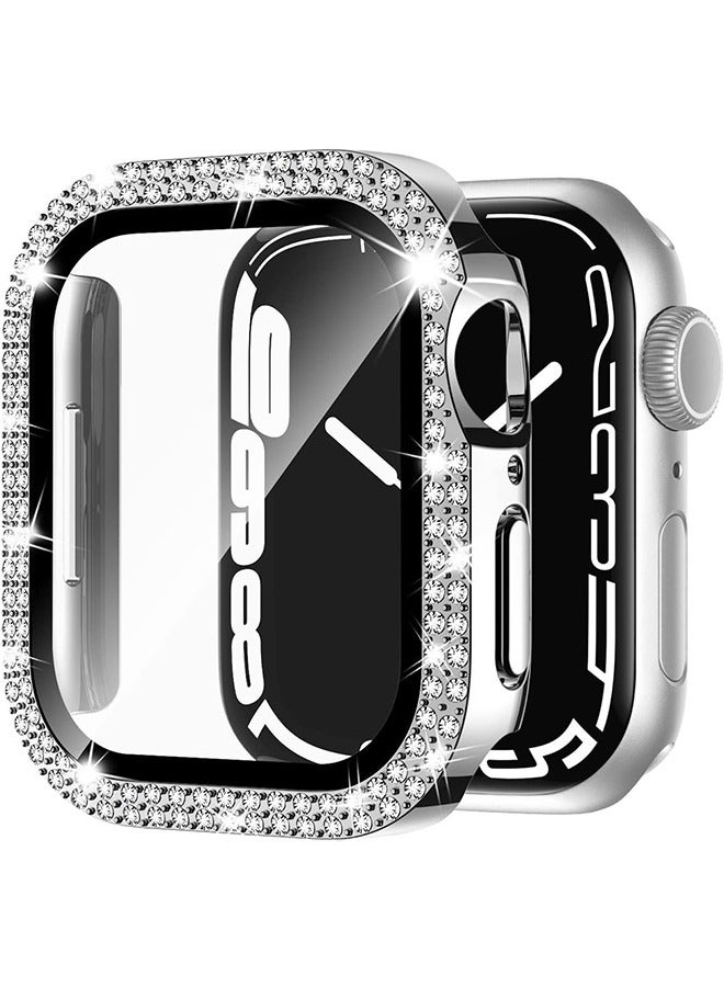 Waterproof Bling Screen Protector for Apple Watch Series 7/8 Watch Case 41mm, Women Glitter Diamond Rhinestone Bumper Sparkly Face Cover for iWatch 41mm (Silvery)  - Image 2