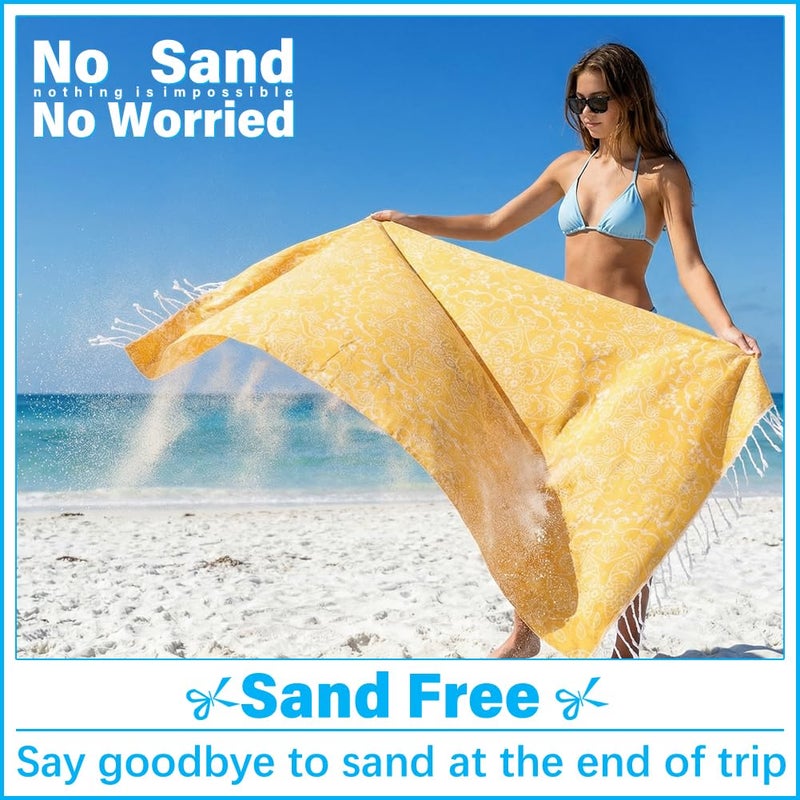 Vikumond Thin Turkish Beach Towel Lightweight Soft Cotton Extra Large XL Oversized Sand Free Sandproof Absorbent Quick Dry Towels Cloud Bath Pool Travel Compact Essentials Accessories for Adult Gifts - Image 3