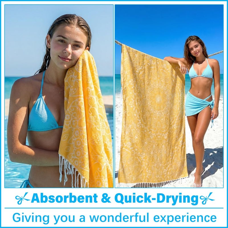 Vikumond Thin Turkish Beach Towel Lightweight Soft Cotton Extra Large XL Oversized Sand Free Sandproof Absorbent Quick Dry Towels Cloud Bath Pool Travel Compact Essentials Accessories for Adult Gifts - Image 5