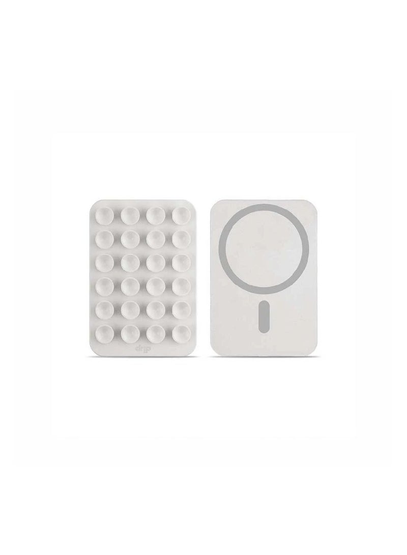 DRIP Magnetic phone holder made of silicone in elegant White color, firmly attaches to metallic surfaces.   Provides practical and comfortable use as a phone grip or stand anytime. 