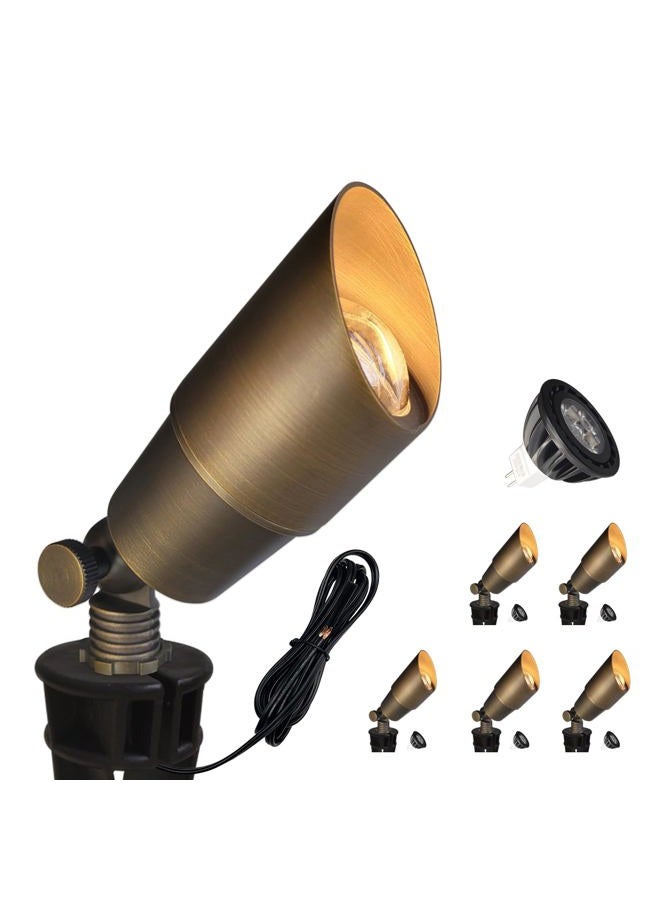 COLOER Die-cast Brass Landscape Spotlights,6 Pack Spot Lights Outdoor with 5W MR16 LED Bulb Kit Ground Stake Included,12V AC/DC Low Voltage Outdoor Lighting for Yard,Uplight for Garden and Patio(101B) - Image 1