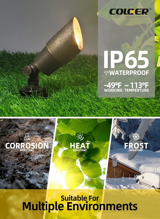 COLOER Die-cast Brass Landscape Spotlights,6 Pack Spot Lights Outdoor with 5W MR16 LED Bulb Kit Ground Stake Included,12V AC/DC Low Voltage Outdoor Lighting for Yard,Uplight for Garden and Patio(101B) - Image 5