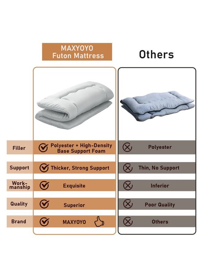 MAXYOYO Japanese Floor Mattress Futon Mattress, Thicken Daybed Sleeping Pad Foldable Roll Up Boys Girls Dormitory Kids Lounger Bed Couch and Sofa, Grey, Full - Image 2