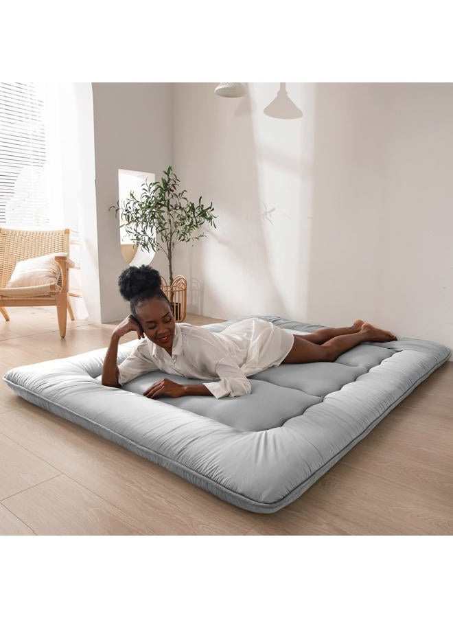 MAXYOYO Japanese Floor Mattress Futon Mattress, Thicken Daybed Sleeping Pad Foldable Roll Up Boys Girls Dormitory Kids Lounger Bed Couch and Sofa, Grey, Full - Image 1