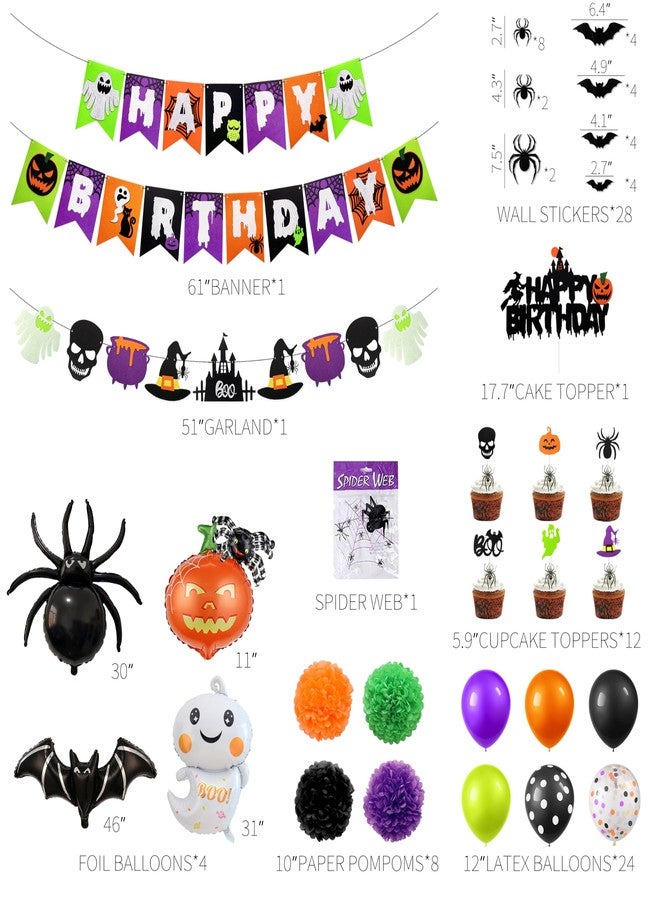 THAWAY Halloween Birthday Party Decorations, Halloween Party Supplies with Happy Birthday Banner Garland Latex Balloons Cake Toppers for Kid Hween Theme Decor - Image 2