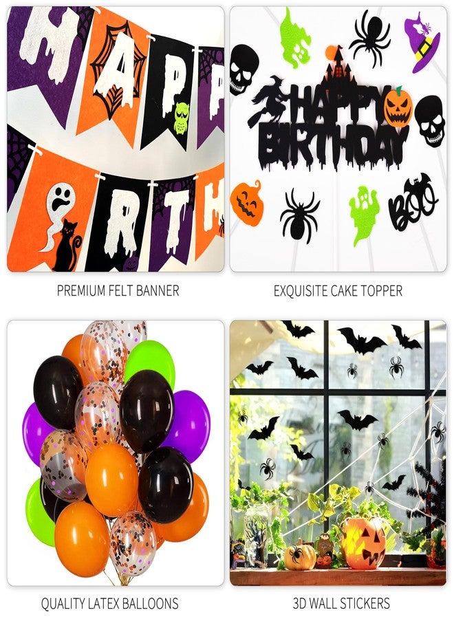 THAWAY Halloween Birthday Party Decorations, Halloween Party Supplies with Happy Birthday Banner Garland Latex Balloons Cake Toppers for Kid Hween Theme Decor - Image 3