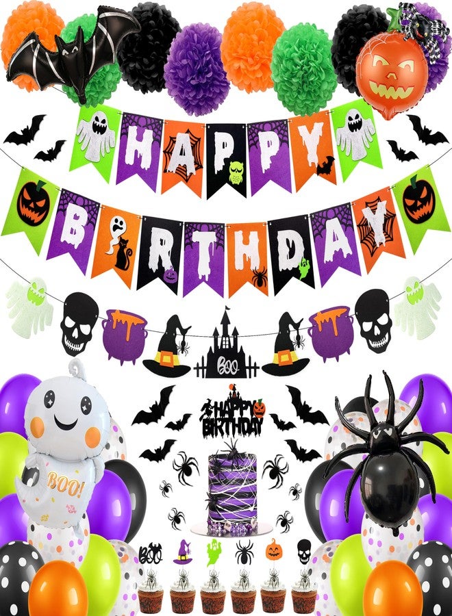 THAWAY Halloween Birthday Party Decorations, Halloween Party Supplies with Happy Birthday Banner Garland Latex Balloons Cake Toppers for Kid Hween Theme Decor - Image 1