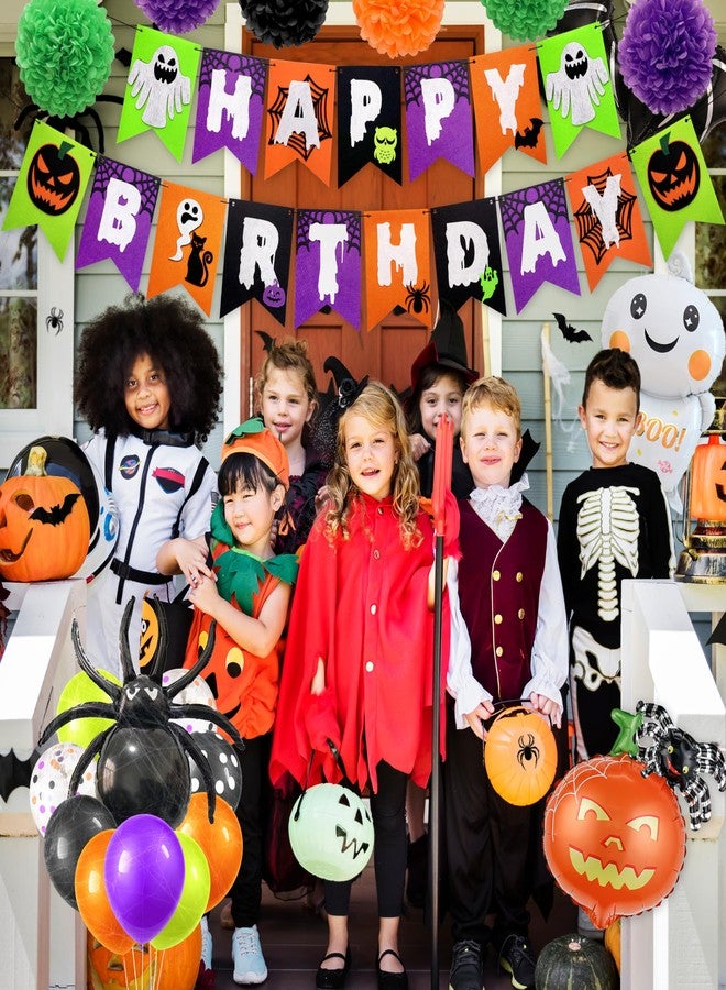 THAWAY Halloween Birthday Party Decorations, Halloween Party Supplies with Happy Birthday Banner Garland Latex Balloons Cake Toppers for Kid Hween Theme Decor - Image 5