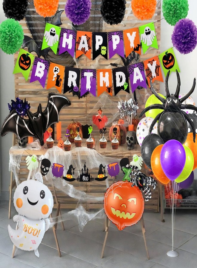 THAWAY Halloween Birthday Party Decorations, Halloween Party Supplies with Happy Birthday Banner Garland Latex Balloons Cake Toppers for Kid Hween Theme Decor - Image 4