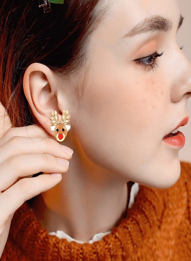 WOWORAMA Cute Reindeer Stud Earrings for Women Novelty Christmas Earrings Studs Crystal Elk Deer Head Earrings Xmas Holiday Jewelry - Rudolph Reindeer Earrings - Image 3