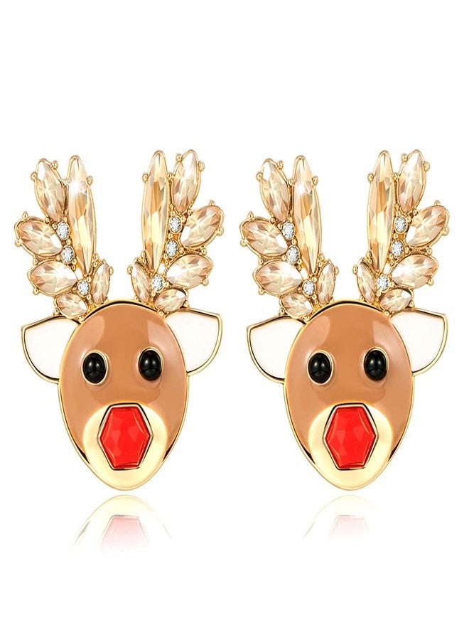 WOWORAMA Cute Reindeer Stud Earrings for Women Novelty Christmas Earrings Studs Crystal Elk Deer Head Earrings Xmas Holiday Jewelry - Rudolph Reindeer Earrings - Image 1