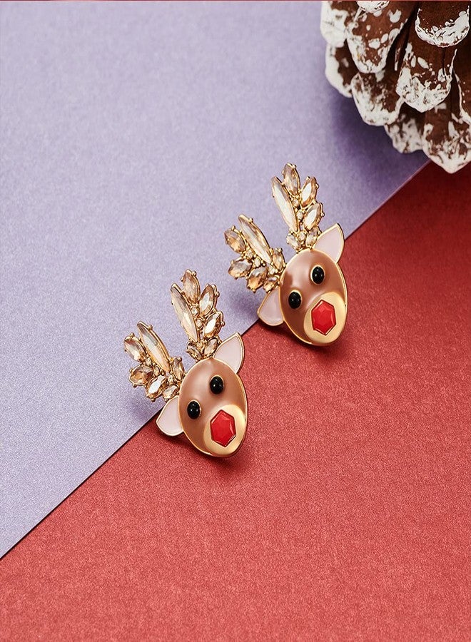 WOWORAMA Cute Reindeer Stud Earrings for Women Novelty Christmas Earrings Studs Crystal Elk Deer Head Earrings Xmas Holiday Jewelry - Rudolph Reindeer Earrings - Image 4