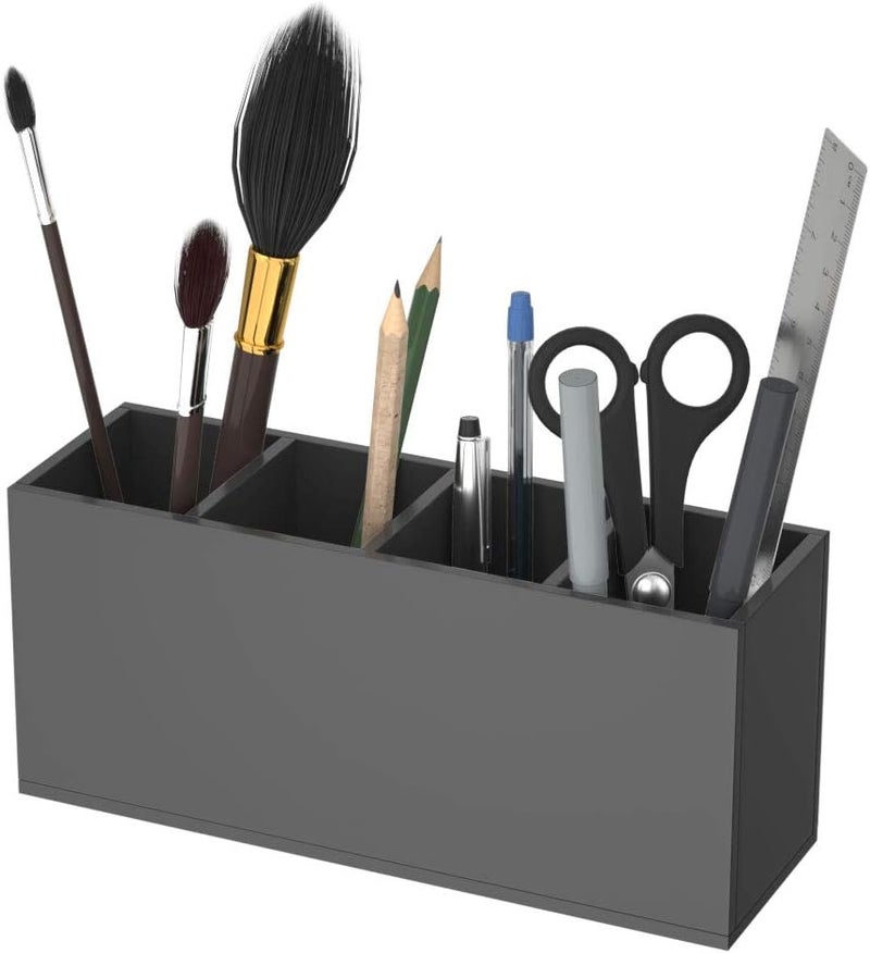 NIUBEE Acrylic Pen Holder 4 Compartments, Black Pencil Organizer Cup for Countertop Desk Accessory Storage (Black) - Image 2