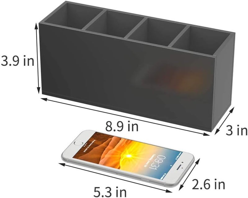 NIUBEE Acrylic Pen Holder 4 Compartments, Black Pencil Organizer Cup for Countertop Desk Accessory Storage (Black) - Image 3