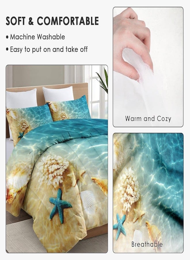 WeCozy Queen Size Comforter Set with 2 Pillowcases, Summer Beach Sea Animal Seashell Soft Bedding Set for Kids and Adults Bedroom Bed Decor - Image 5