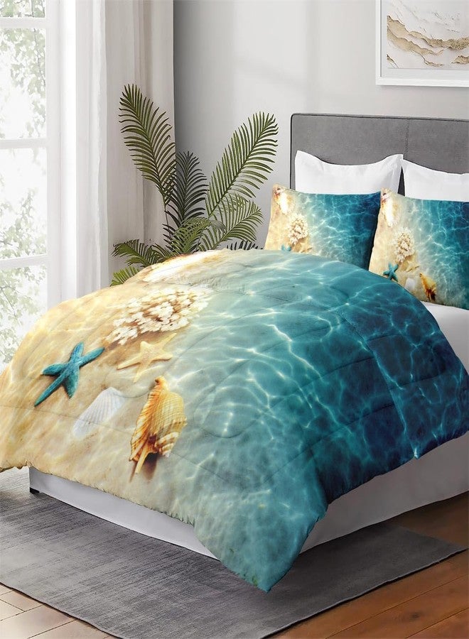 WeCozy Queen Size Comforter Set with 2 Pillowcases, Summer Beach Sea Animal Seashell Soft Bedding Set for Kids and Adults Bedroom Bed Decor - Image 4