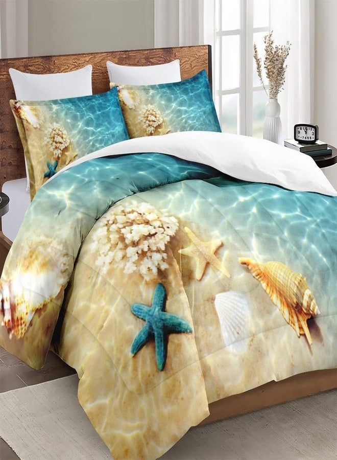 WeCozy Queen Size Comforter Set with 2 Pillowcases, Summer Beach Sea Animal Seashell Soft Bedding Set for Kids and Adults Bedroom Bed Decor - Image 3