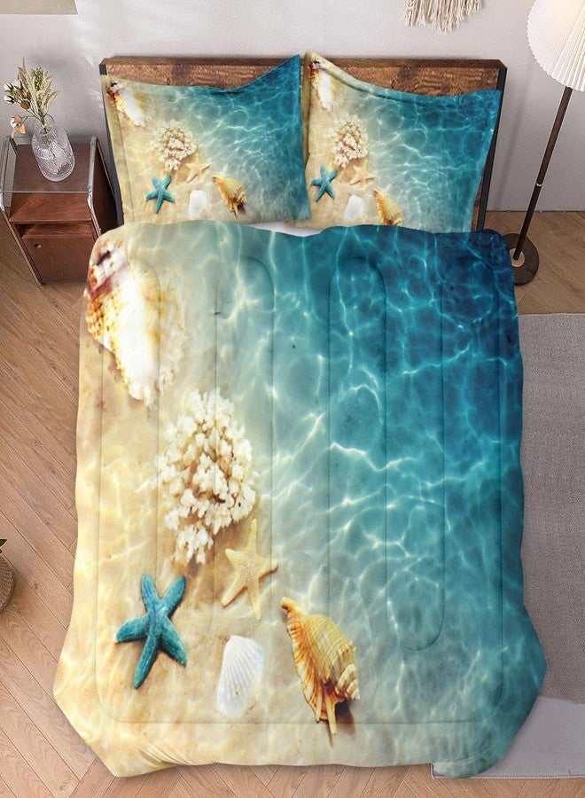 WeCozy Queen Size Comforter Set with 2 Pillowcases, Summer Beach Sea Animal Seashell Soft Bedding Set for Kids and Adults Bedroom Bed Decor - Image 2