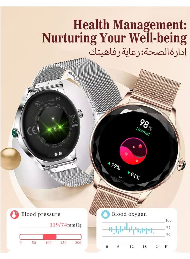 Beauenty Smart Watch for Women(Answer/Make Call),  1.27" HD Prism-cut Display, 24/7 Health Tracking, 100+ Sports Modes, IP68 Waterproof, 100+ Watch Faces, Compatible with iOS and Android Phones (Gold) - Image 4