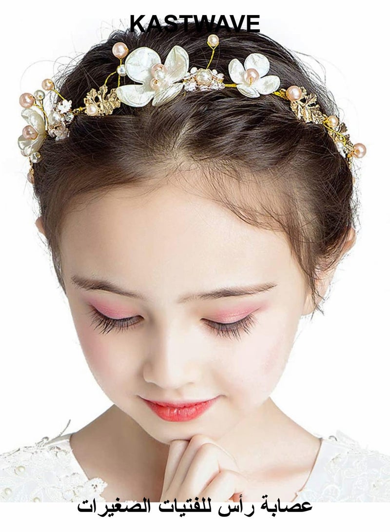 KASTWAVE Flower Girl Headband for Wedding, Floral Bridal Headband, Wedding Hair Accessories for Kids, Princess Headpiece White Flower Headband for Girl and Flower Girls - Image 1