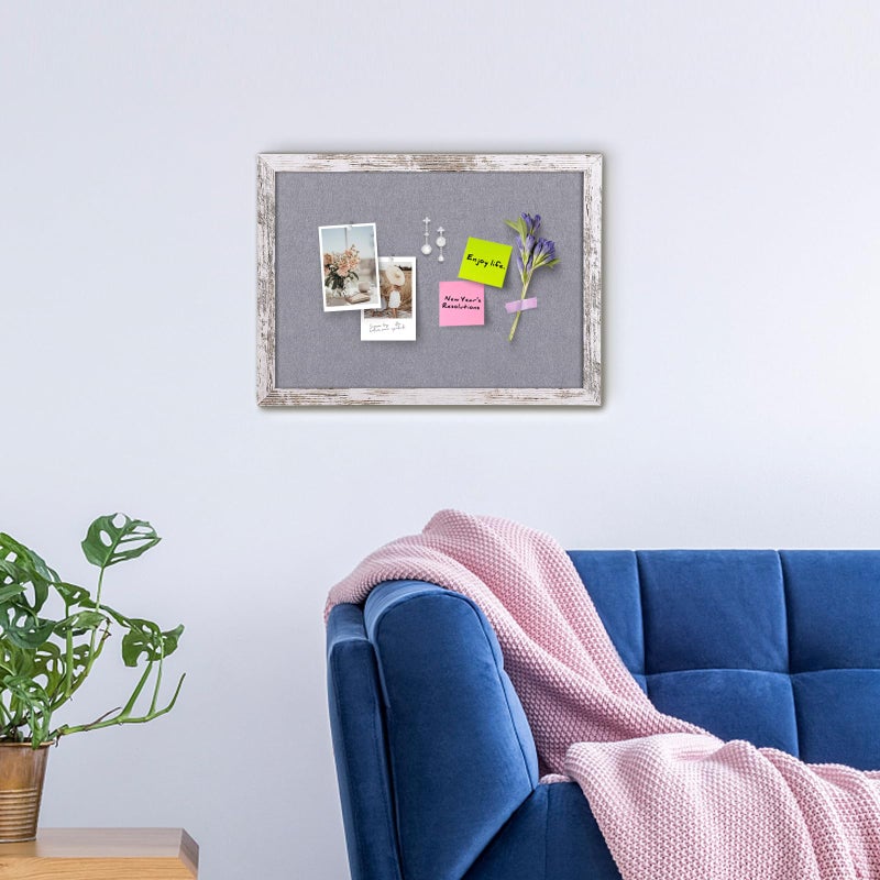Aitakatta Gray Felt Bulletin Board, 17x13 inches Decorative Hanging Bulletin Boards for Walls with White Rustic Wood Frame, Pin Board Vision Board for Office Home School with Pins (4333,WH,1pc) - Image 5