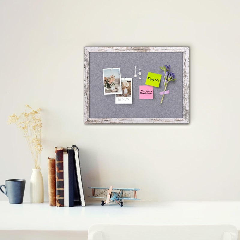 Aitakatta Gray Felt Bulletin Board, 17x13 inches Decorative Hanging Bulletin Boards for Walls with White Rustic Wood Frame, Pin Board Vision Board for Office Home School with Pins (4333,WH,1pc) - Image 3