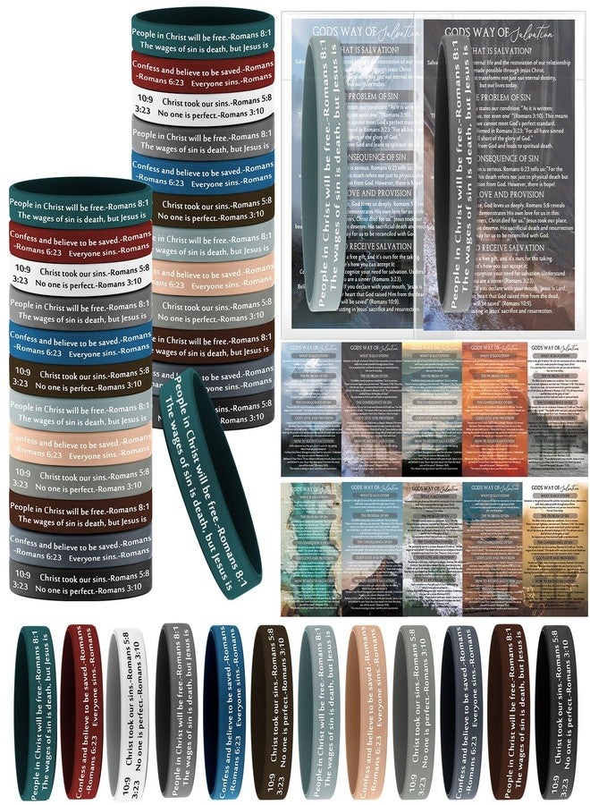 Luinabio 50 Sets Christian Gifts Bulk, Bracelet Silicone Wristbands with Bible Cards Men Religious Gifts for Church Party Sunday School - Image 1