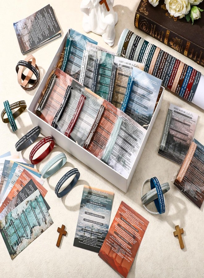 Luinabio 50 Sets Christian Gifts Bulk, Bracelet Silicone Wristbands with Bible Cards Men Religious Gifts for Church Party Sunday School - Image 4