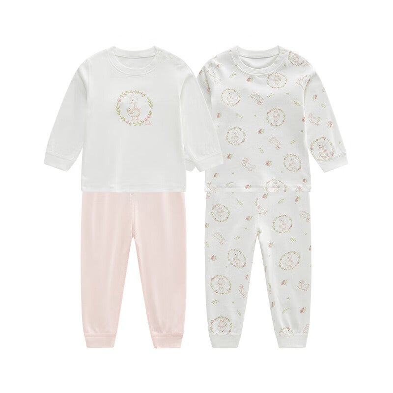 JD Jing Zao Labi Baby Girls' Autumn Winter Thermal Underwear Set Pajamas Sleepwear Pink Size 90 - Image 4