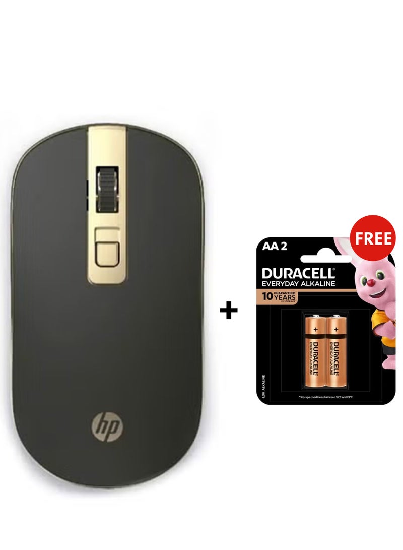 HP ماوس كمبيوتر لاسلكي S4000، بدقة 1600 نقطة في البوصة، وبطاريات قلوية AA للاستخدام اليومي - عبوة ذهبية من قطعتين - Image 1