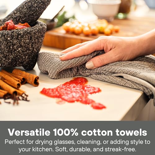 MEEMA Upcycled Kitchen Towels Cotton Fabric | Super Absorbent Hand Towels with Hanging Loop | Cleaning Rags and Dish Towels for Kitchen | Charcoal | Large 18 x 28 Inch | 4-Pack - Image 4