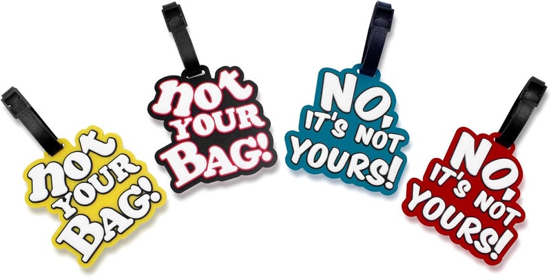 Finex 4 Pcs Set It's NOT Your Bag Random Humor Silicone Travel Luggage Baggage Identification Labels ID Tag for Bag Suitcase Plane Cruise Ships with Belt Straps - Image 1