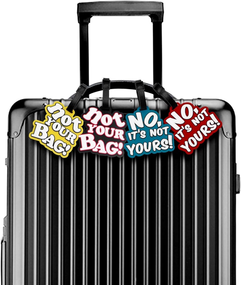 Finex 4 Pcs Set It's NOT Your Bag Random Humor Silicone Travel Luggage Baggage Identification Labels ID Tag for Bag Suitcase Plane Cruise Ships with Belt Straps - Image 2